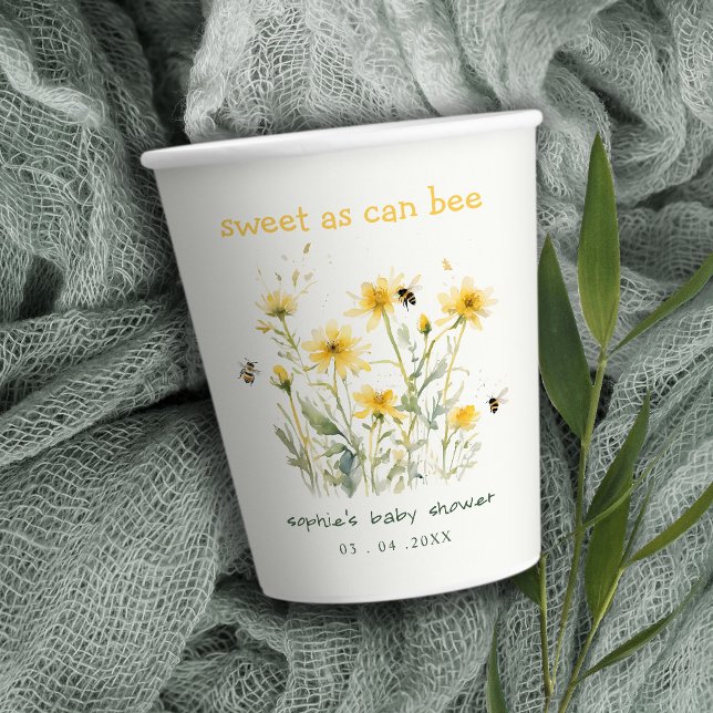 Yellow Wildflower Sweet As Bee Neutral Baby Shower Paper Cups (Creator Uploaded)