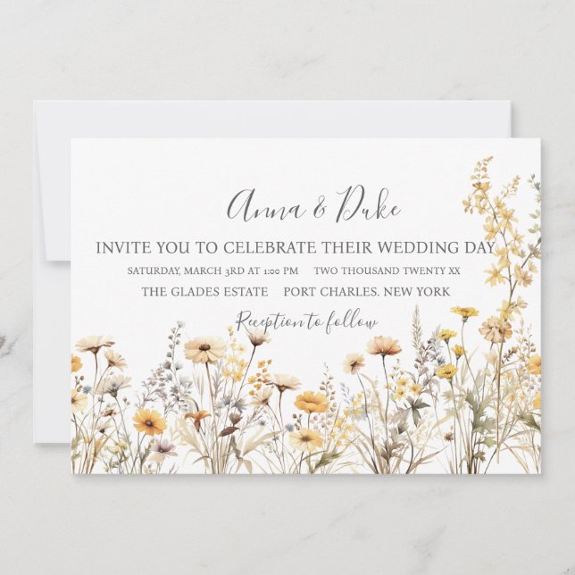 Yellow Wildflower Wedding Invitation (Front)