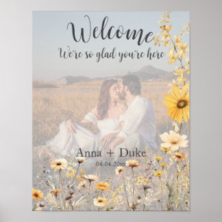 Yellow Wildflower Wedding Welcome Photo Poster