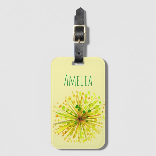 Yellow wildflower whimsical watercolour luggage tag (Front Vertical)