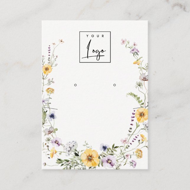 Yellow Wildflower Wreath Earring Logo Display Business Card (Front)