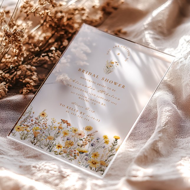Yellow Wildflowers and Daisies Bridal Shower Acrylic Invitations (Creator Uploaded)