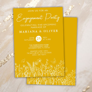 Yellow Wildflowers Engagement Party Invitation