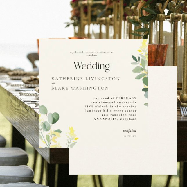 Yellow Wildflowers Eucalyptus Square Wedding II Invitation (Creator Uploaded)