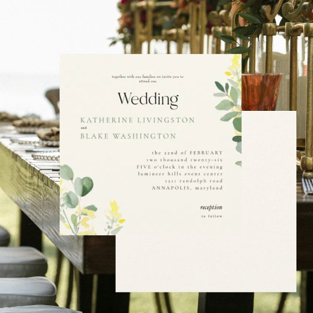 Yellow Wildflowers Eucalyptus Square Wedding III Invitation (Creator Uploaded)