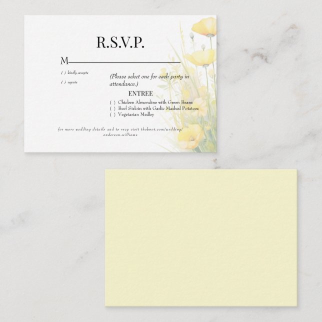 Yellow Wildflowers Floral Wedding RSVP Enclosure Card (Front/Back)