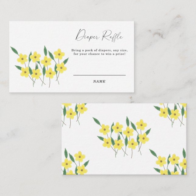 Yellow Wildflowers gender neutral diaper raffle Enclosure Card (Front/Back)