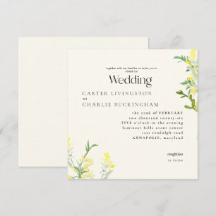 Yellow Wildflowers Monogram II Square Wedding Invitation