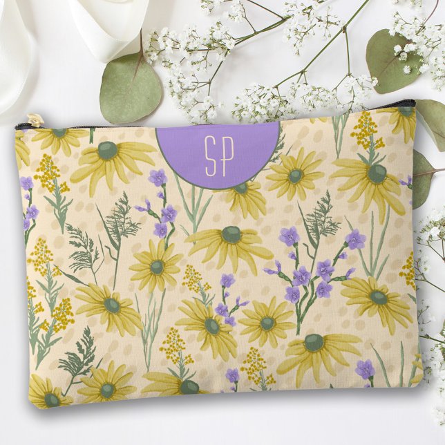 Yellow Wildflowers Monogrammed  Accessory Pouch (Creator Uploaded)