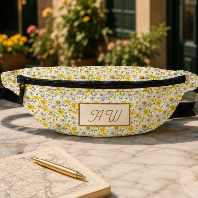 Yellow Wildflowers Pattern Monogram Name Bum Bags (Creator Uploaded)