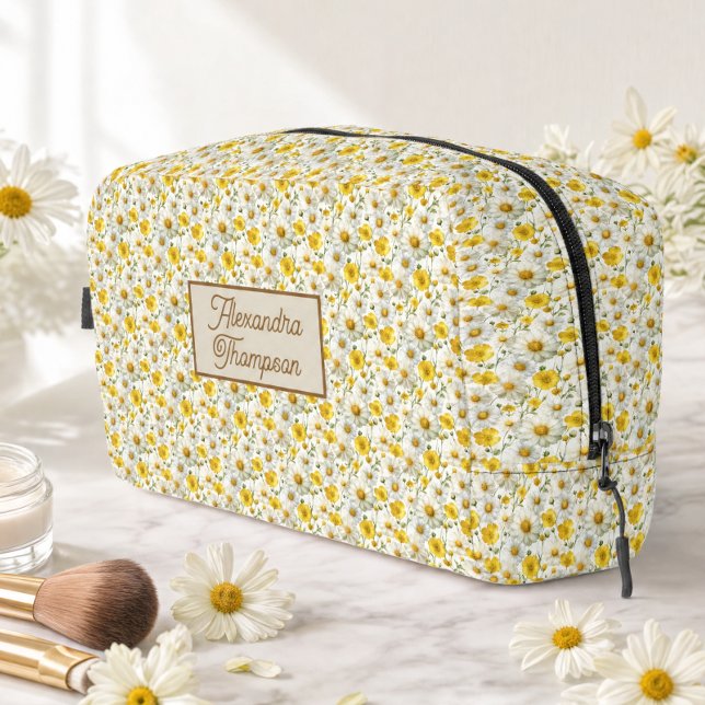 Yellow Wildflowers Pattern Monogram Name Dopp Kit (Creator Uploaded)