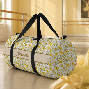 Yellow Wildflowers Pattern Monogram Name Duffle Bag