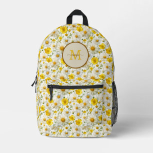 Yellow Wildflowers Pattern Monogram Name Printed Backpack