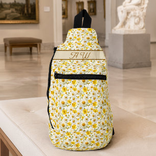 Yellow Wildflowers Pattern Monogram Name Sling Bag