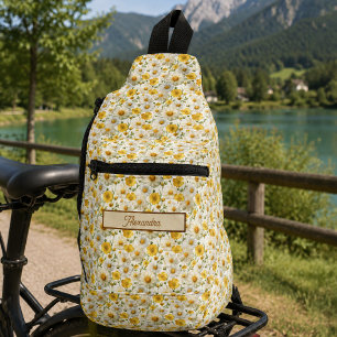 Yellow Wildflowers Pattern Monogram Name Sling Bag
