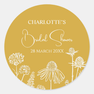 Yellow Wildflowers Sketched Floral  Classic Round Sticker