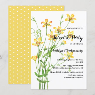 Yellow Wildflowers Sweet 16 Birthday Party Invitation