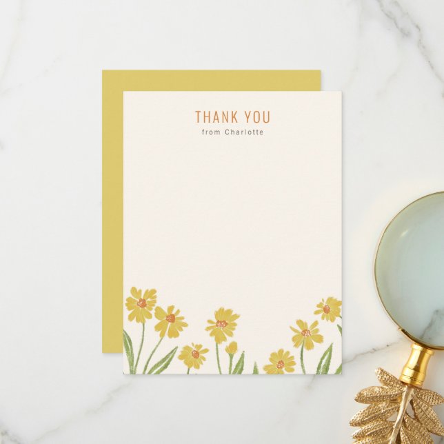 Yellow Wildflowers Thank You Card (Front/Back In Situ)
