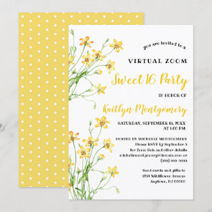 Yellow Wildflowers Virtual Sweet 16 Birthday Party Invitation