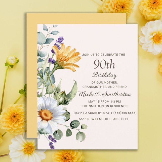 Yellow Wildflowers White Daisies 90th Birthday (Creator Uploaded)