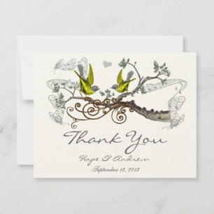 Yellow Winged & Grey Vintage Love Birds  Thank You Card