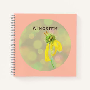Yellow Wingstem Flower on Rose Bud Spiral Notebook