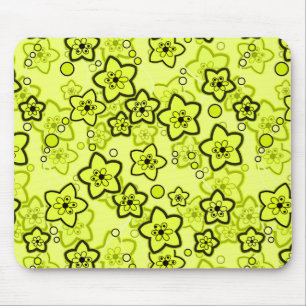 Yellow with black bright neon floral pattern mouse mat