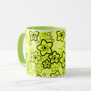 Yellow with black bright neon floral pattern mug
