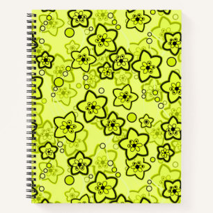 Yellow with black bright neon floral pattern notebook