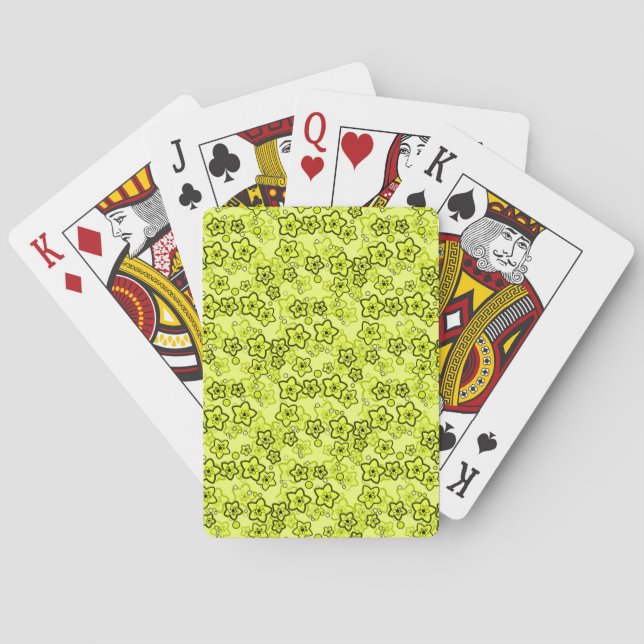 Yellow with black bright neon floral pattern playing cards (Back)