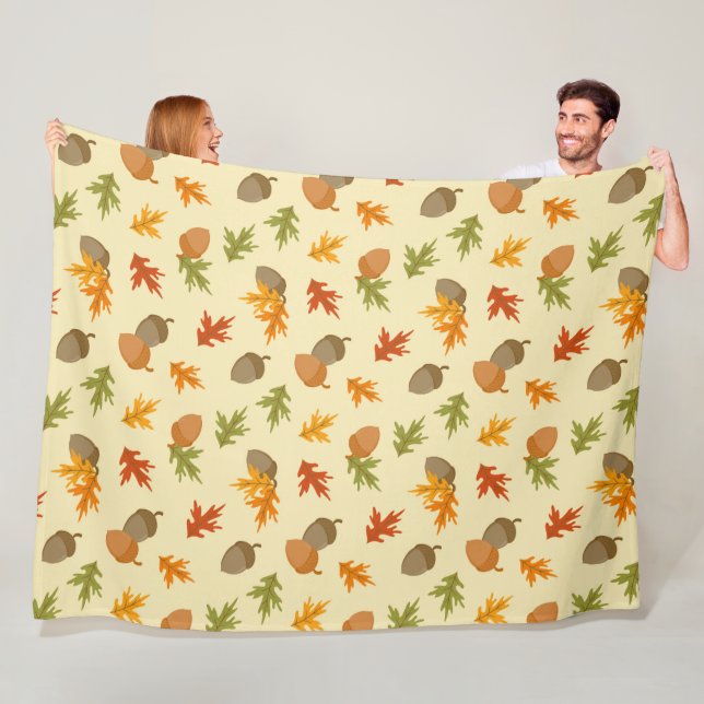 YELLOW WITH BROWN & ORANGE FALL ACORNS FLEECE BLANKET (In Situ)