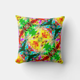 Yellow with Green, Red Abstract Dream Diagonal Thr Cushion