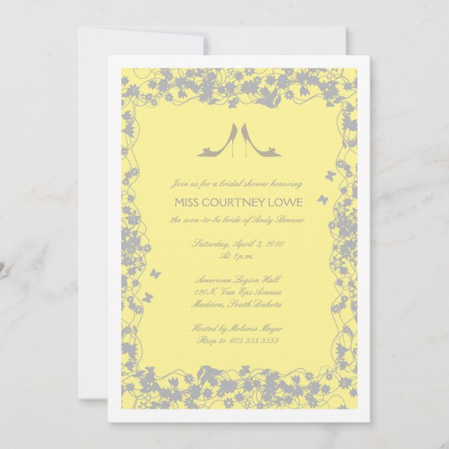 Yellow with Grey Heels Bridal Shower Invitation (Front)