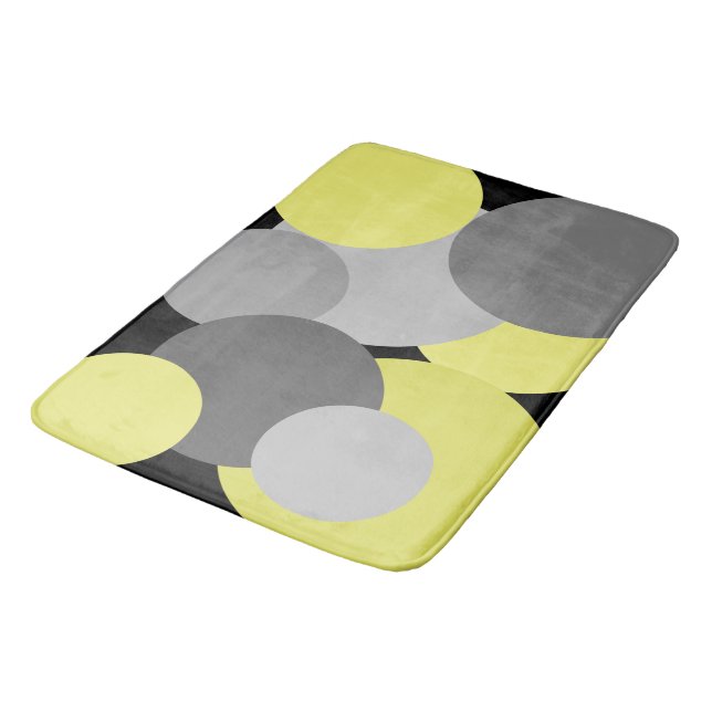 Yellow with Grey Polka Dots  Bath Mat (Angled)