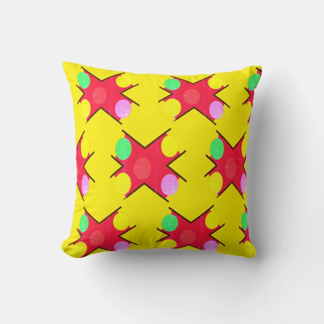 Yellow with large coloured patterns    cushion (Front)