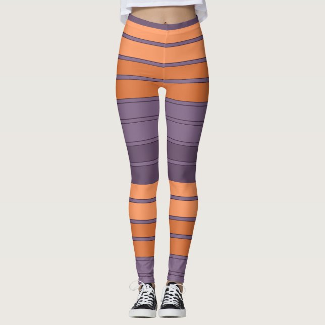 Yellow with lilac striped pattern  leggings (Front)