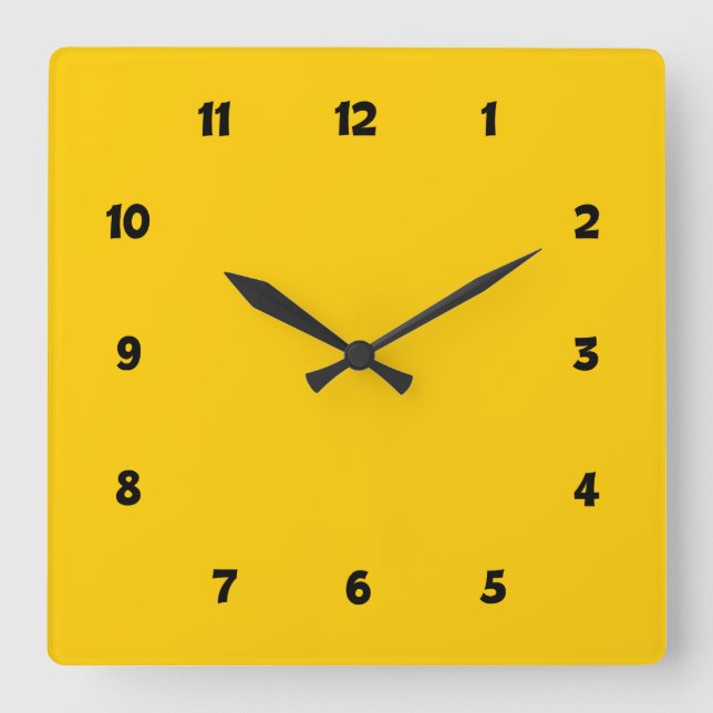 Yellow with Numbers Square Wall Clock (Front)