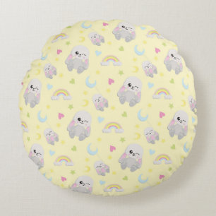 YELLOW WITH PLUSH BUNNIES MOONS STARS ROUND CUSHION