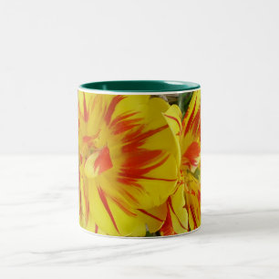 Yellow with Red Striped Flower Two-Tone Coffee Mug