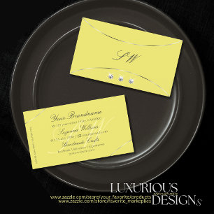 Yellow with Silver Decor Diamonds and Monogram Business Card