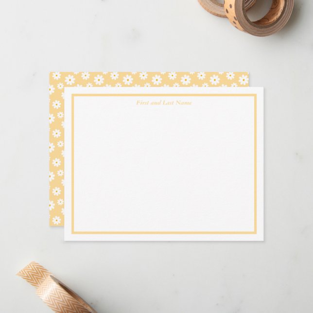Yellow with White Daisy Pattern Note Cards (Front/Back In Situ)
