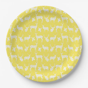Yellow With White Deer Paper Plates