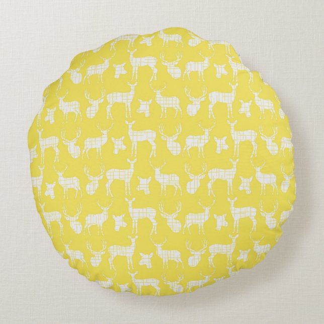Yellow With White Deer Round Pillow (Back)