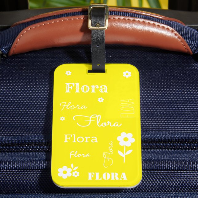 Yellow with White Flowers, Customised Luggage Tag (Front Insitu 2)