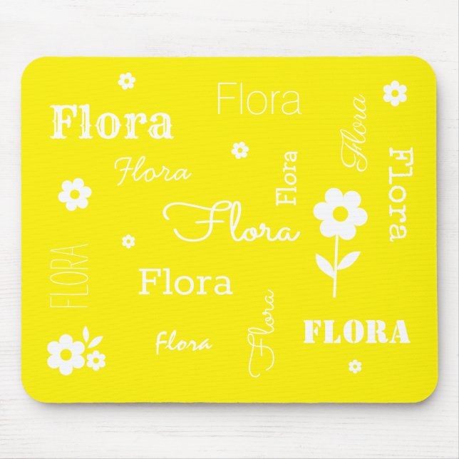 Yellow with White Flowers, Customised Mouse Pad (Front)