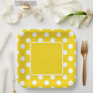 Yellow With White Polka Dots Paper Plate