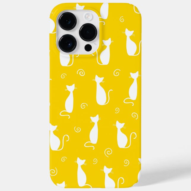 YELLOW WITH WHITE SITTING CAT PATTERN Case-Mate iPhone CASE (Back)