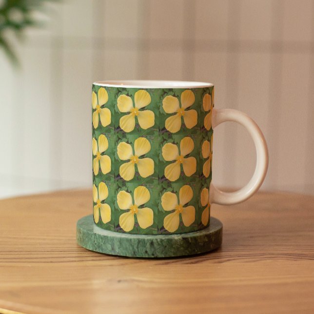 Yellow Wood Poppy Floral Pattern Mug (In Situ Coaster)