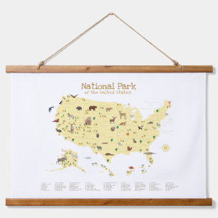 Yellow Woodland National Parks Map Nursery Decor Hanging Tapestry