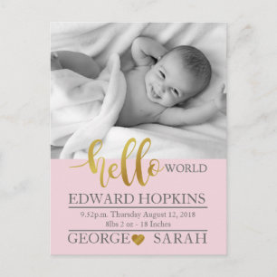 Yellow world baby photographer announcement new postcard
